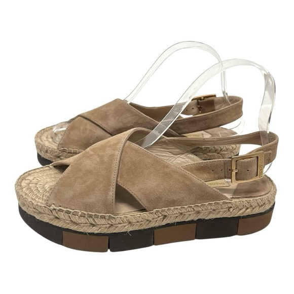 Paloma Barcelo Lynde Tan Suede Jute Espadrille Two Tone Platform Sandal Women 38 - Picture 2 of 16